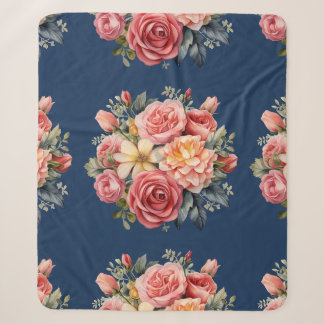 Classic Pink Roses Floral on a Blue Background Sherpadecke
