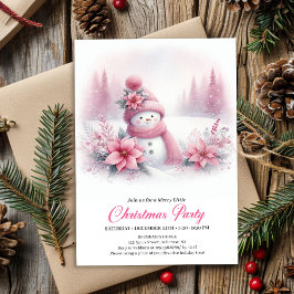 Classic Pink Snowman Kids Christmas Invite Digital Einladung
