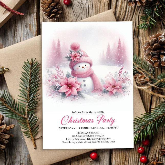 Classic Pink Snowman Kids Christmas Invite Digital Einladung (Classic Pink Snowman Kids Christmas Invite Digital File)