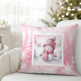 Classic Pink Snowman Winter Scene Kids Gift Pillow Kissen