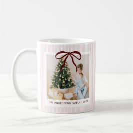 Classic Pink Stripes Red Bow Christmas Kaffeetasse