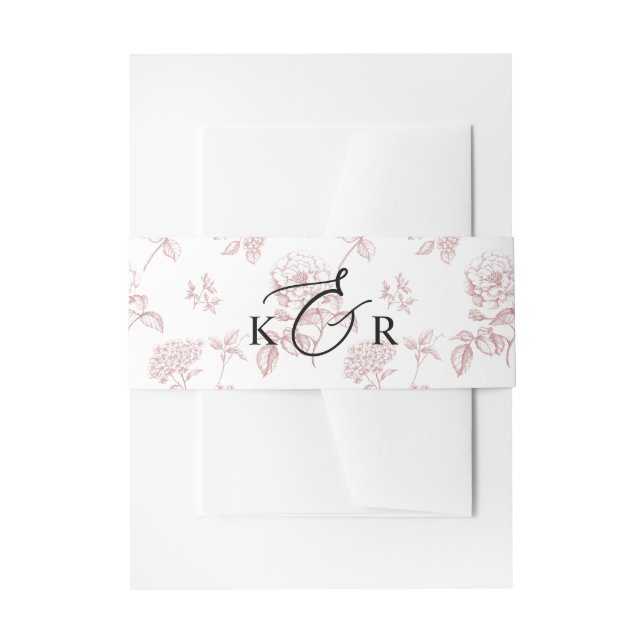 Classic Pink Victorian Floral Monogram Wedding  Einladungsbanderole (Vorderseite Beispiel)
