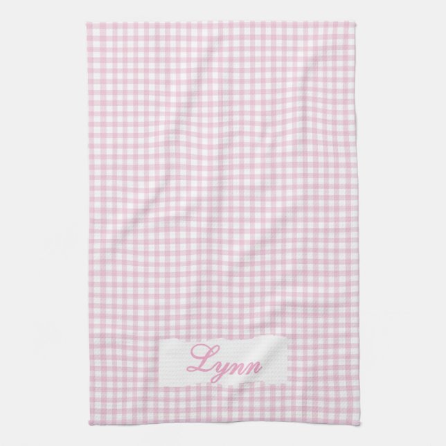 Classic Pink & White Gingham | Personalized Name Geschirrtuch (Vertikal)