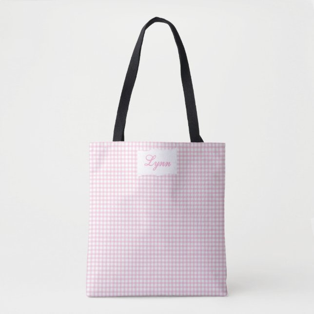 Classic Pink & White Gingham | Personalized Name Tasche (Vorderseite)