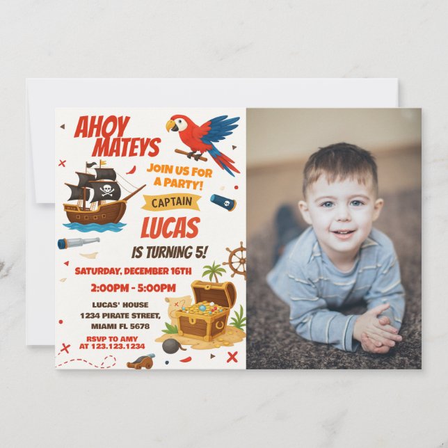Classic Pirate Anniversaire Invitation avec photo (Devant)