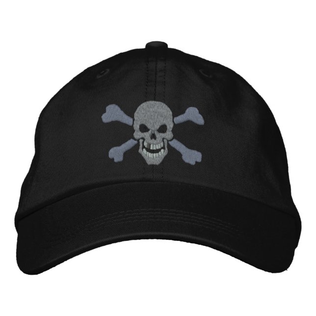 Classic Pirate Crossbones Silver Skull Bestickte Kappe (Vorderseite)
