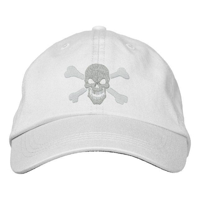 Classic Pirate Crossbones Skull in White Bestickte Kappe (Vorderseite)