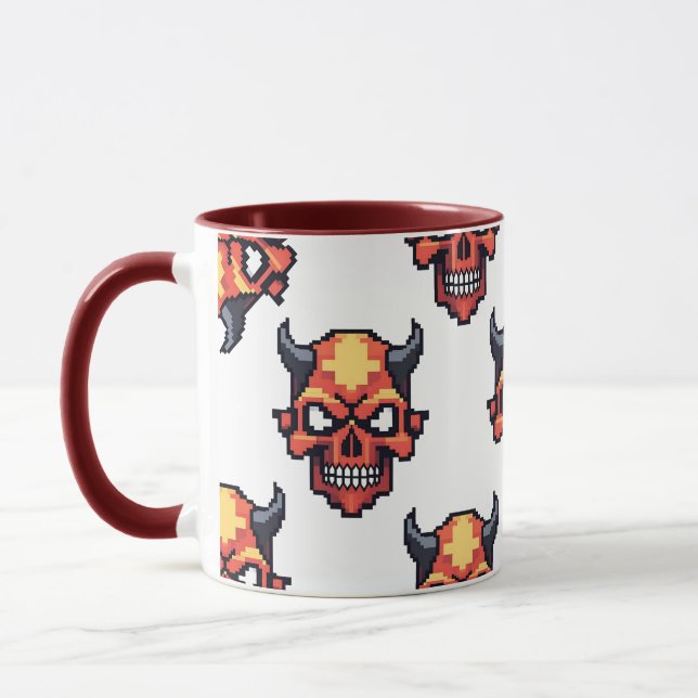 Classic Pixelated Devil Skull Pattern Mug (Gauche)