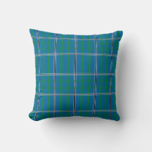 Classic Plaid Blue Green Throw Pillow