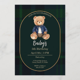Classic Plaid Little Bear Birthday Invitation Einladung