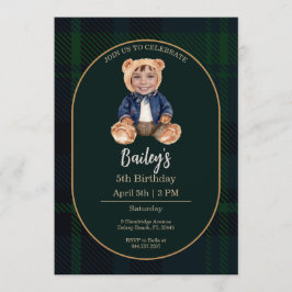 Classic Plaid Little Bear Birthday Photo Einladung