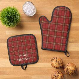 Classic Plaid Merry Christmas Festive -  Ofenhandschuh & Topflappen-Set