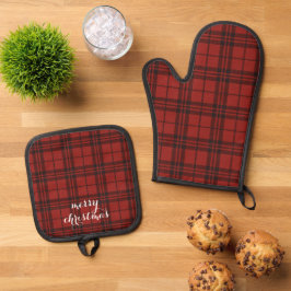 Classic Plaid Merry Christmas Festive -  Ofenhandschuh & Topflappen-Set
