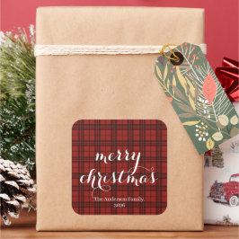 Classic Plaid Merry Christmas Festive -  Quadratischer Aufkleber