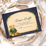 Classic Plaid Nursery Teddy Diapper Raffle Begleitkarte<br><div class="desc">A charming preppy baby shower design featuring a sweet teddy bear dressed in a classic green plaid jacket and bow tie. Above the bear, a delicate clothesline displays tiny baby clothes and shoes, creating a nostalgic storybook nursery scene. The deep navy background and subtle tartan border add a refined, vintage-inspired...</div>