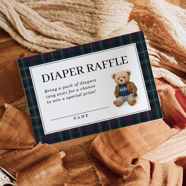 Classic Plaid Teddy Bear Diaper Raffle Cards  Begleitkarte (Von Creator hochgeladen)