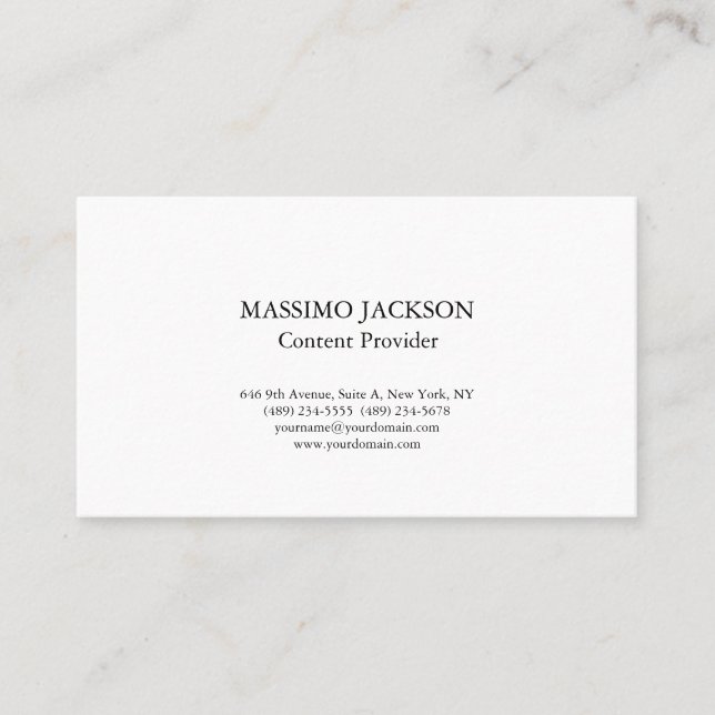 Classic Plain White Simple Professional Minimalist Visitenkarte (Vorderseite)