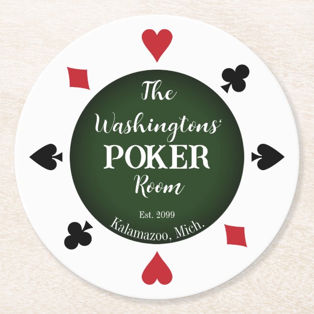 Classic Playing Cards Poker Room Beer Drink Runder Pappuntersetzer (Vorderseite)