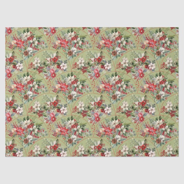 Classic Poinsettia & Berry Holiday Tissue Paper Seidenpapier (Vorderseite)