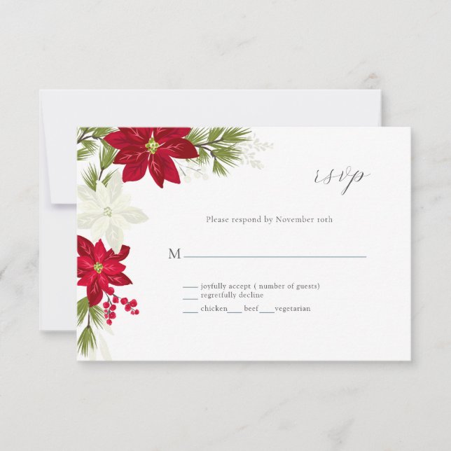 Classic Poinsettia Blume Wedding RSVP Card (Vorderseite)