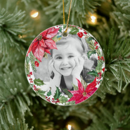 Classic Poinsettia Frohe Weihnachtsfeier Foto Keramik Ornament