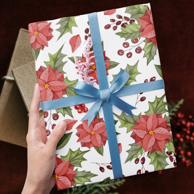 Classic Poinsettia Weihnachtsfeiertag Geschenkpapier (Von Creator hochgeladen)