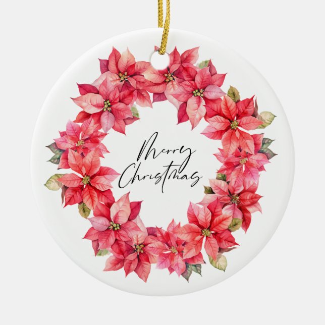 Classic Poinsettia Weihnachtskranz mit Beeren Keramik Ornament (Vorne)