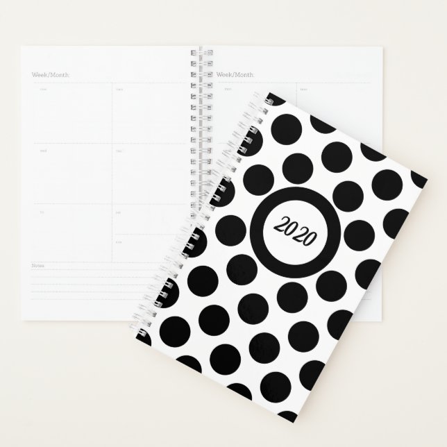 Classic Polka Dot Noir Blanc Planner (Devant avec enveloppe)