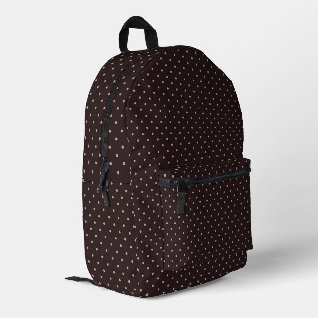 Classic Polka Dot Pattern, Brown, Boho Polka Dots Bedruckter Rucksack (Rückseitige Ecke links)