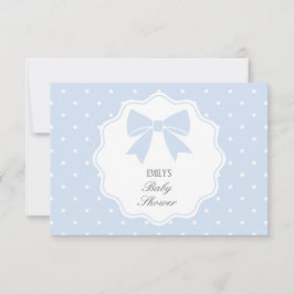 Classic Polka Dots Dusty Blue Bow Boy Baby Dusche Dankeskarte