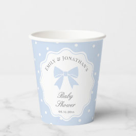 Classic Polka Dots Dusty Blue Bow Boy Baby Dusche Pappbecher