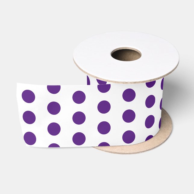 Classic Polka Dots Weiß und Dunkel Lila Satinband (Spule)