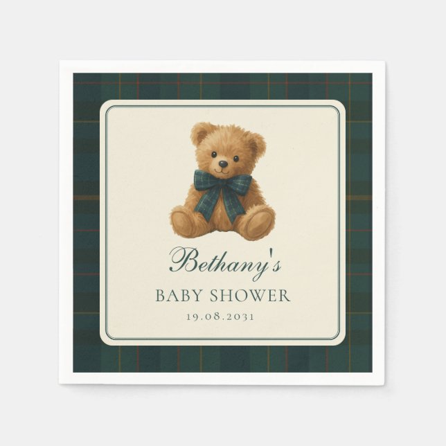 Classic Polo Tartan Teddy Bear Baby Shower Serviette (Vorderseite)