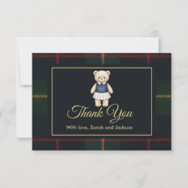 Classic Polo Teddy Bear Preppy Plaid Baby Shower  Dankeskarte