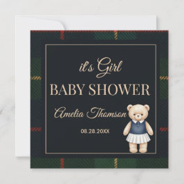 Classic Polo Teddy Bear Preppy Plaid Baby Shower  Einladung