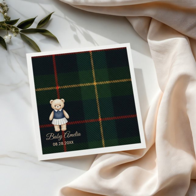 Classic Polo Teddy Bear Preppy Plaid Baby Shower  Serviette (Von Creator hochgeladen)
