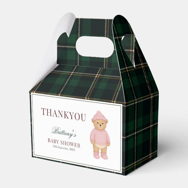Classic Preppy Bear Designer Plaid Baby Shower Geschenkschachtel (Vorderseite)