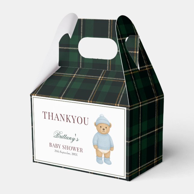 Classic Preppy Bear Designer Plaid Baby Shower Geschenkschachtel (Vorderseite)