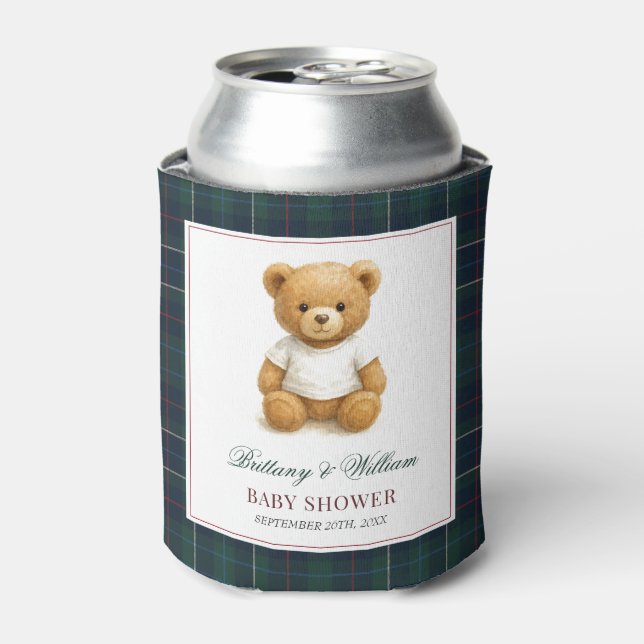Classic Preppy Bear Green Kariert Baby Dusche Dosenkühler (Kanne Vorderseite)