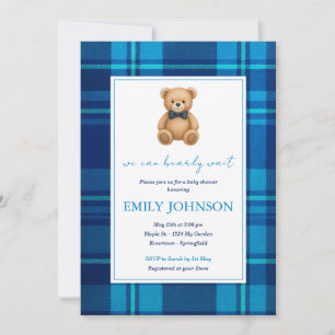 Classic Preppy Blue Kariert Teddy Bear Baby Dusche Einladung