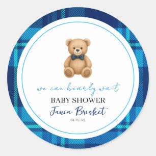Classic Preppy Blue Kariert Teddy Bear Baby Dusche Runder Aufkleber