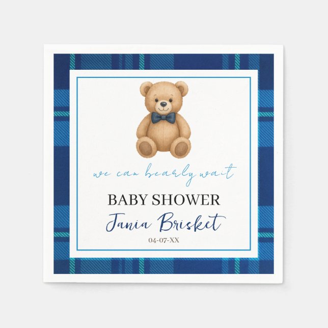 Classic Preppy Blue Kariert Teddy Bear Baby Dusche Serviette (Vorderseite)