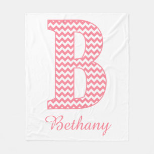 Classic Preppy Pink Zickzack Letter B Monogram Bab Fleecedecke