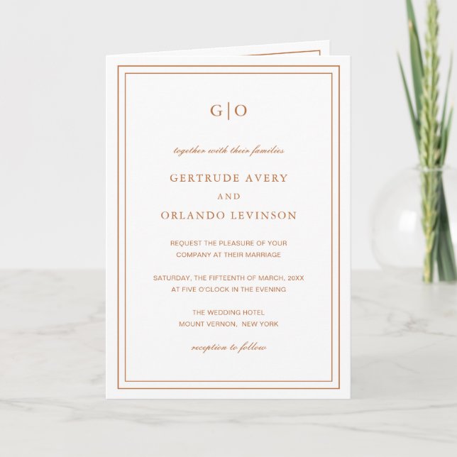 Classic Pumpkin Orange Elegante Wedding Einladung (Vorderseite)