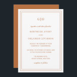 Classic Pumpkin Orange Elegante Wedding Einladung<br><div class="desc">Klassische Erdton-Hochzeitseinladung in Terrakotta / Rostorange mit einem einfachen und minimalen Design mit Ihrem Monogramm oben und Ihre Veranstaltungsdetails mit einer doppelten Grenze. Die Schriftart wechseln sich zwischen einem eleganten Drehbuch,  einer klassischen Serife und minimalistischen serifenlosen Schriftart ab. Diese Einladung ist ideal für eine feierliche Hochzeit.</div>