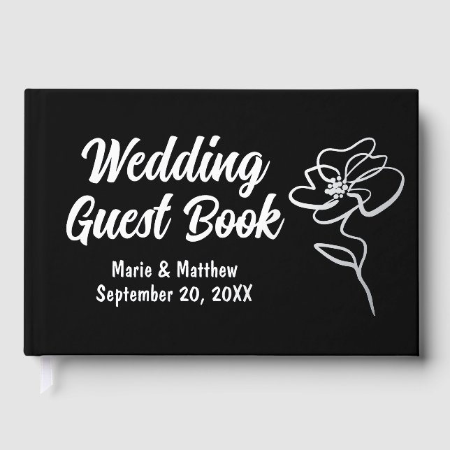 Classic Pure Black Floral Sketch Foil Gästebuch (Vorderseite)