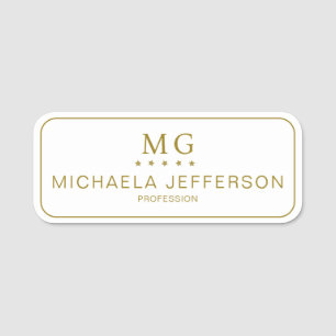 Classic Pure White and Gold Monogram: Beruflich Namensschild