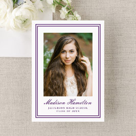Classic Purple Double Border Photo Graduation Ankündigung