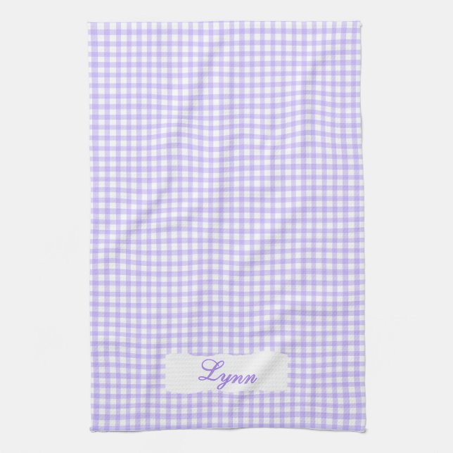 Classic Purple & White Gingham | Personalized Name Geschirrtuch (Vertikal)