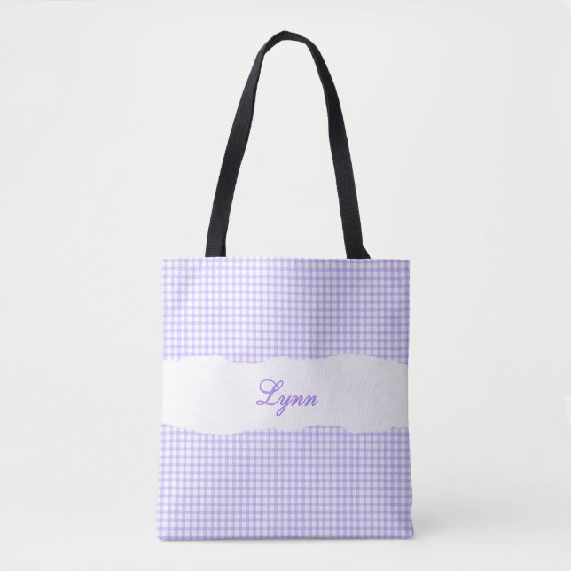 Classic Purple & White Gingham | Personalized Name Tasche (Vorderseite)